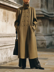Minimalist Double-breasted Stand-collar Mid-length Woolen Coat