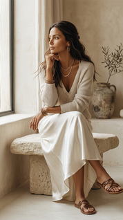 Effortless Ivory Knit & Satin Midi Ensemble
