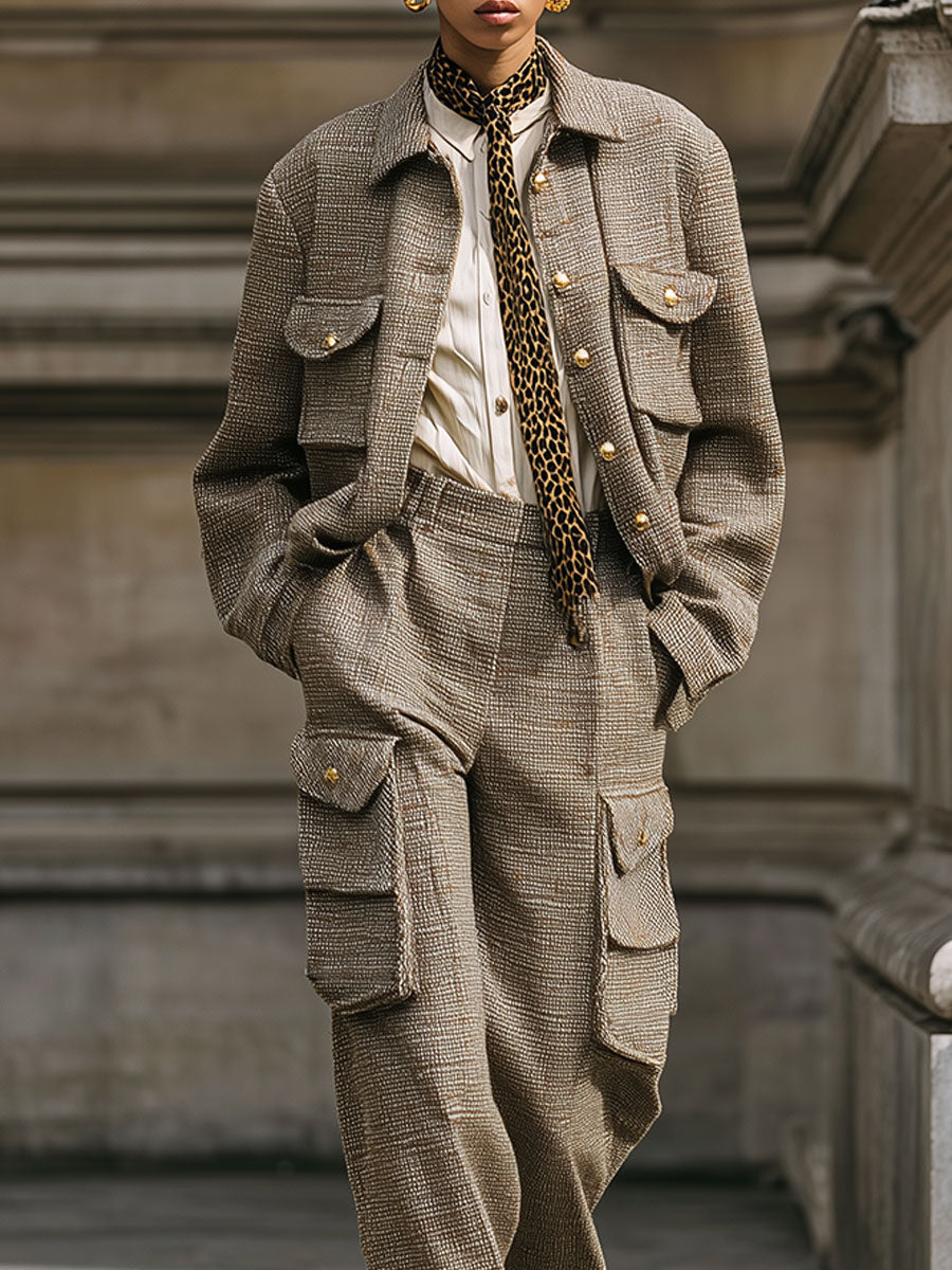 Commuting Old Money Style Tweed Loose Jacket & Straight Overalls Suit