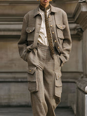 Commuting Old Money Style Tweed Loose Jacket & Straight Overalls Suit