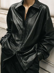 Neutral Style Minimalist Off-shoulder Eco-friendly Leather Blouse
