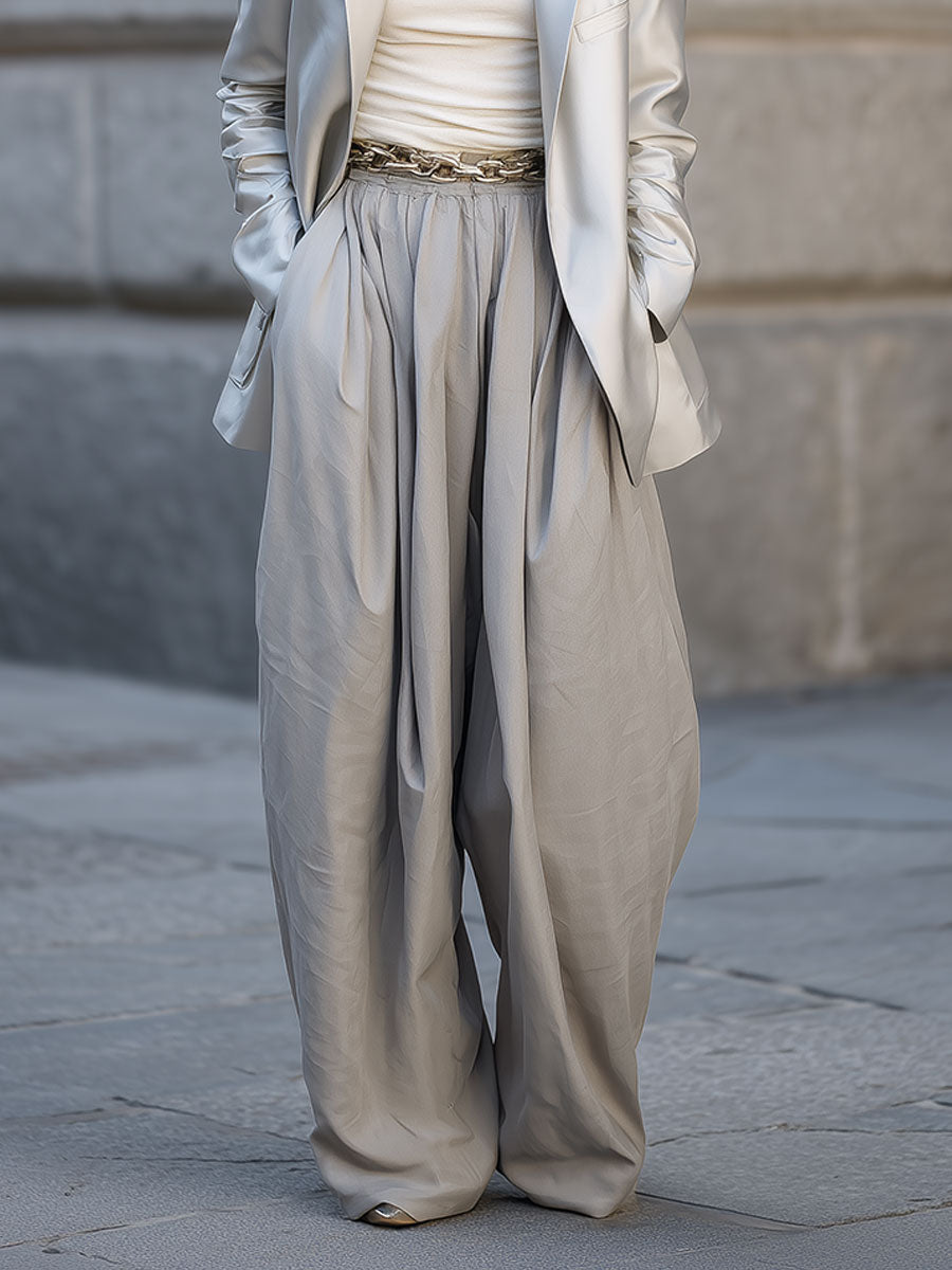 Minimalist Lapel Shoulder Pad Metallic Texture Blazer