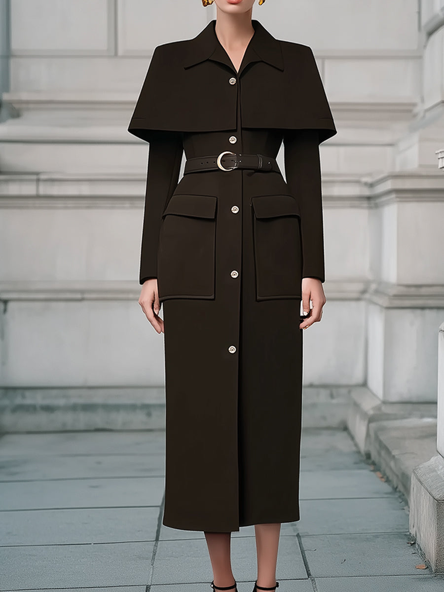 Old Money Classic Noir Structured Cloak Wool Coat