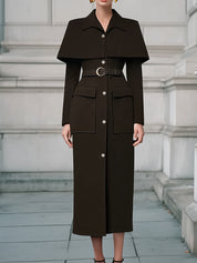Old Money Classic Noir Structured Cloak Wool Coat