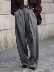 Minimalist Striped Pleated Suit Carrot Pants