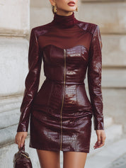 Quiet-luxury Structured Sensuality Crimson Croc Allure Elegance Eco-friendly Leather Mini Dress
