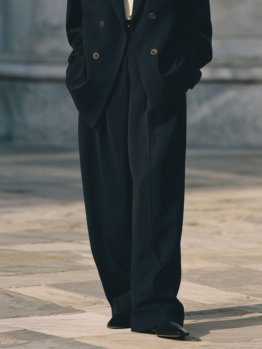 90s Minimalist Commuter Shoulder Padded Blazer & Loose Straight Pants Set