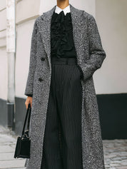 Minimalist Dropped Shoulder Tweed Lapel Mid-length Coat