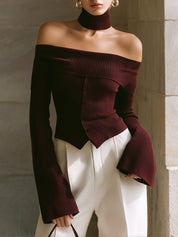Chic One Shoulder Single Breasted Knitted Slim Fit Sweater With Scarf