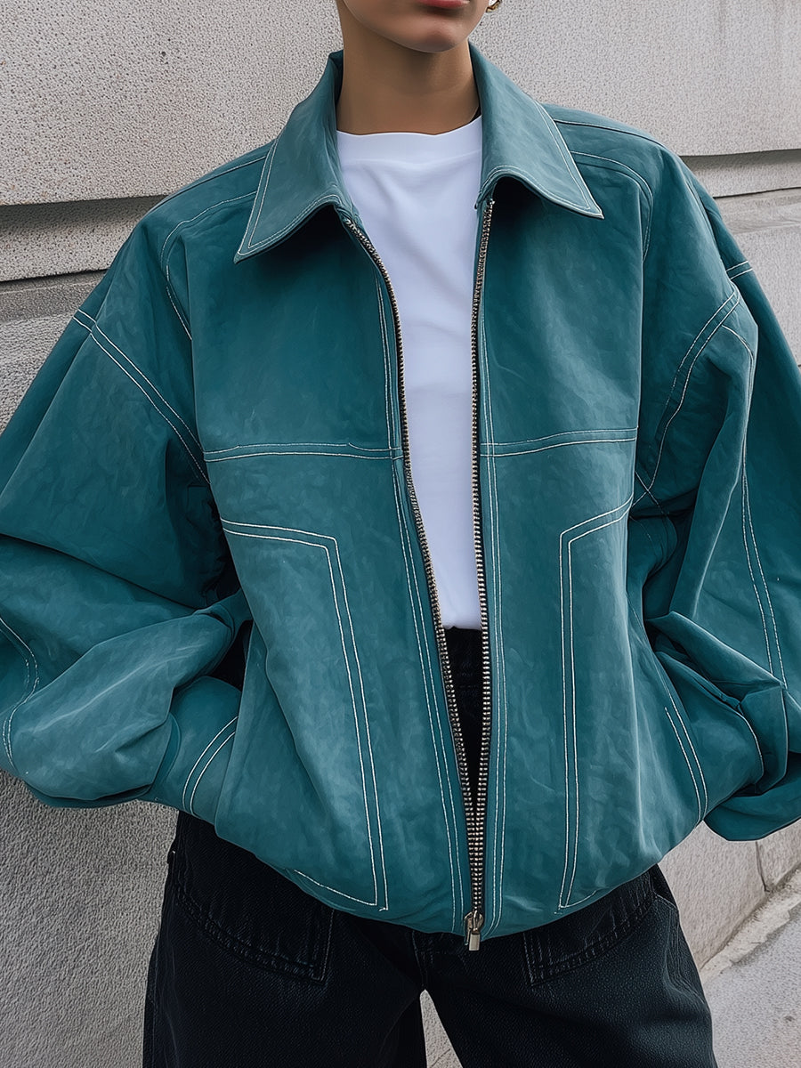 Minimalist Oversized Drop Shoulder Front Zipper Casual Suede Jacket