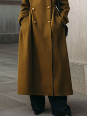 90s Minimalist High Collar Double Breasted Woolen Coat With Diagonal Placket