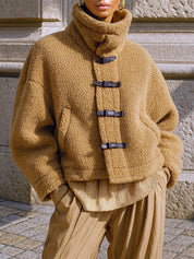 Old Money Polar Fleece High Collar Drop Shoulder Short Bread Jacket