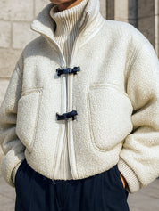 Minimalist Sherpa Patch Pocket Leather Buckle Bread Jacket