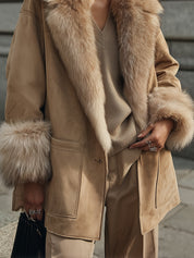 Androgynous Chic Eco-friendly Suede Detachable Faux Fur Collar Jacket