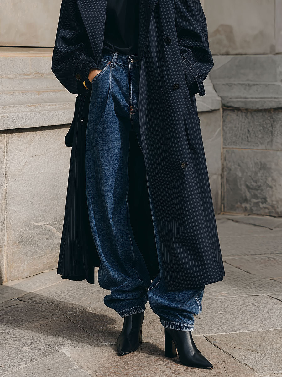 Minimalist Oversized Pinstripe Mid-length Trench Coat