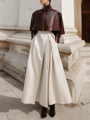 Minimalist Cape Collar Glossy Crocodile Eco-leather Jacket