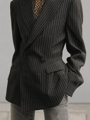 Classic Old Money Striped Lapel Straight Blazer
