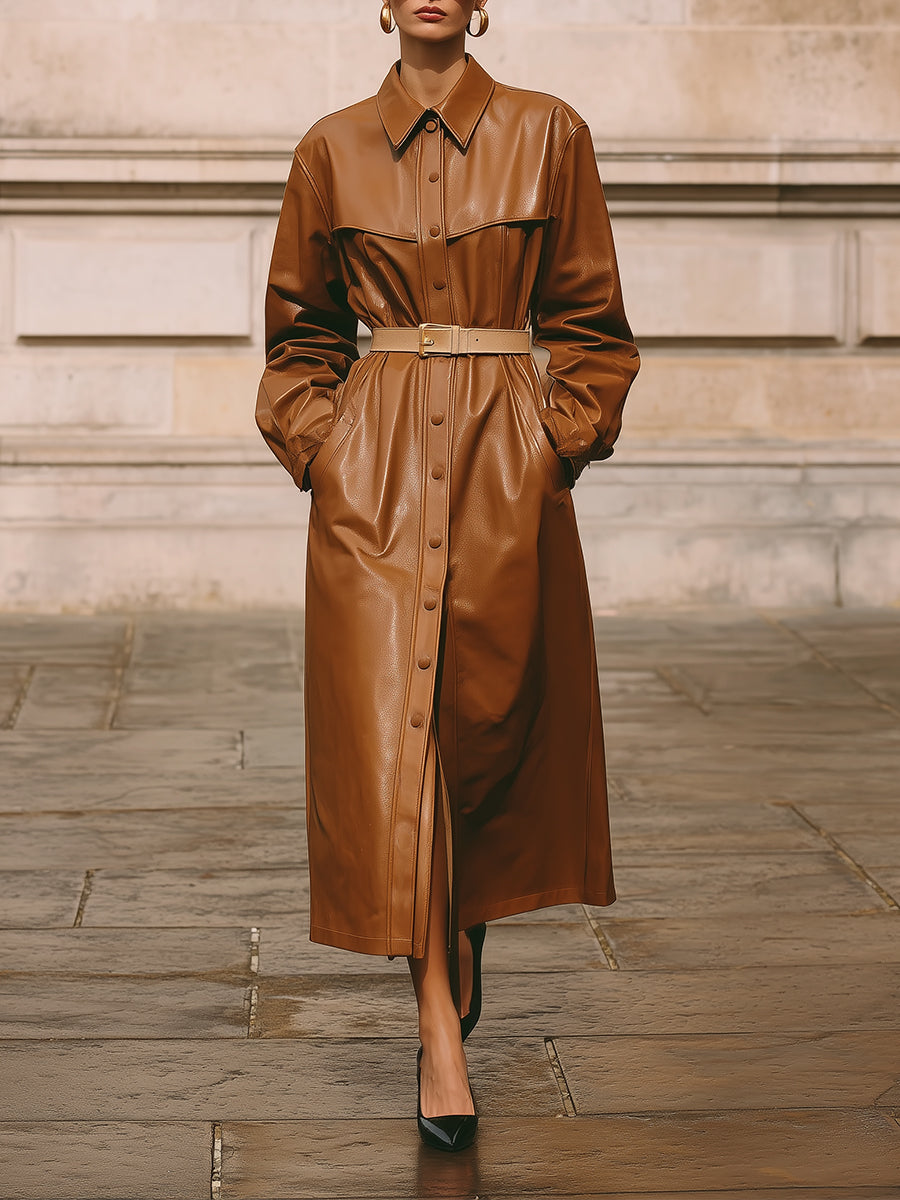 Old Money Deconstructed Eco-friendly Leather Midi Dress With Belt
