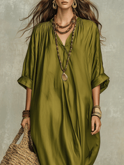 Olive Green Relaxed Bohemian Maxi Dress