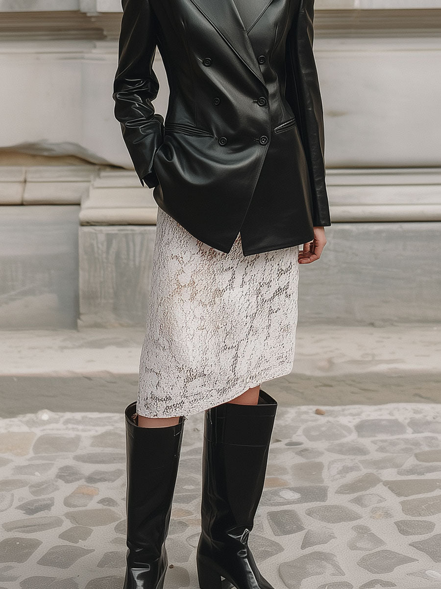 90s Minimalist Commuter Eco-friendly Leather Shoulder Pad Blazer