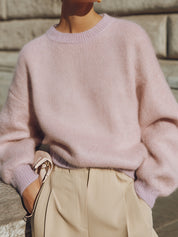 Commuting Drop Sleeves Contrast Color Round Neck Soft Knitted Sweater