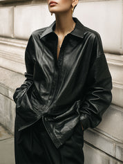 Neutral Style Minimalist Off-shoulder Eco-friendly Leather Blouse