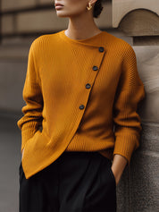 Deconstructed Off-shoulder Knit Sweater With Diagonal Placket