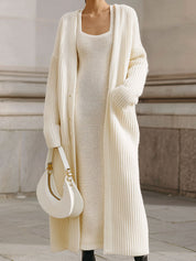 Minimalist Knitted Vest Dress & Off-shoulder Cardigan Set