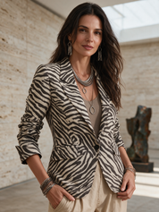 Modern Sand Zebra Print Blazer