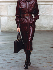 Timeless Burgundy Command Eco-friendly Leather Midi Dress