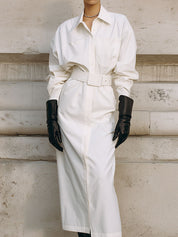 Extremely Simple Drop-shoulder Sleeve Midi Shirt Dress With Belt
