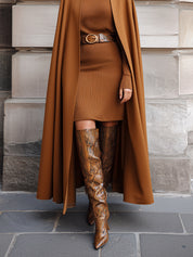 Minimalist Androgynous Power Caramel Command Maxi Dress With Embossed Snakeskin Eco-friendly Leather Belt