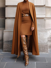 Minimalist Androgynous Power Caramel Command Maxi Dress With Embossed Snakeskin Eco-friendly Leather Belt