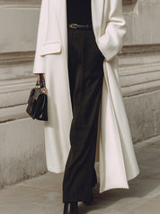 Minimalist Oversized Shoulder-padded Wool Mid-length Coat