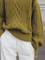 Commuting Turtleneck Drop Sleeve Cable Knit Sweater