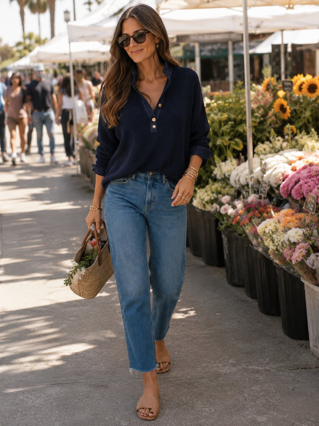 Women's Ribbed Knit Denim Collar Button Down Long Sleeve Top