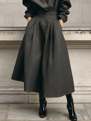 Minimalist Oversized Blouse & Waist Pleated Diagonal Pockets Skirt Set