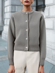Vintage-Inspired Crystal Accents Knit Cardigan Sweater