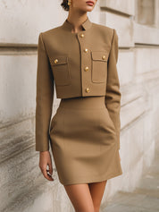 Minimalist Architectural Cropped Jacket And Pencil Skirt Set