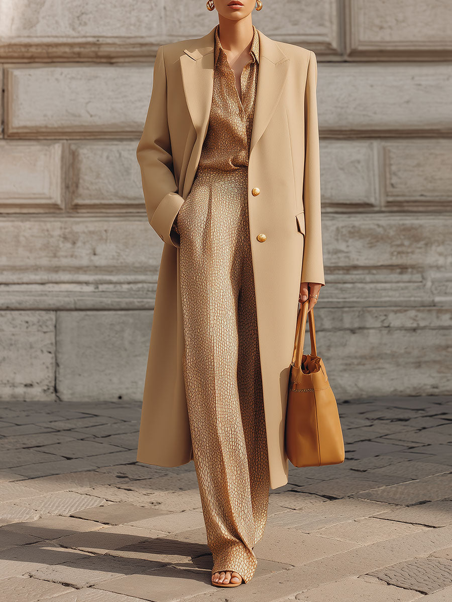 Extremely Simple Double-breasted Suit Coat With Shoulder Pads