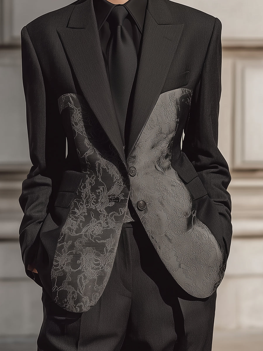 Noir Authority Wool-Blend Jacquard Blazer