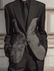 Noir Authority Wool-Blend Jacquard Blazer
