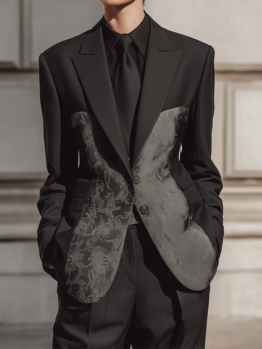Noir Authority Wool-Blend Jacquard Blazer