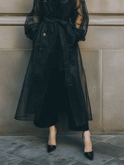 Commuting Organza Spliced mid-length Windbreaker With Belt