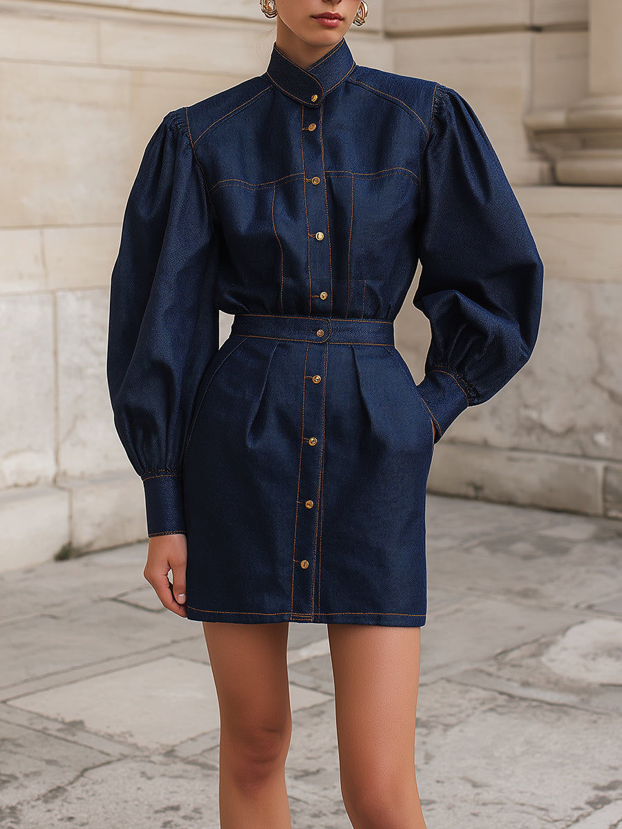 Utility Chic Regent Structured Dark Indigo Denim Mini Dress