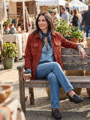 Women's Suede Shirt Button Front And Chest Pockets Jacket
