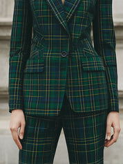Deconstructed Plaid Lapel Waisted Woolen Blazer