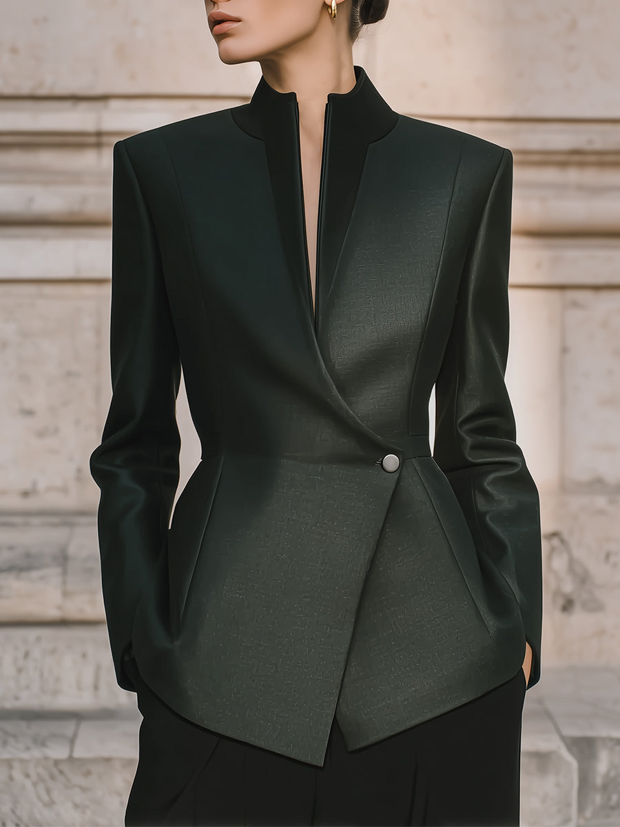 Minimalist Geometric Cut High-Neck Wool Jacket
