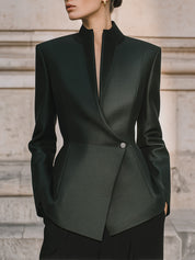 Minimalist Geometric Cut High-Neck Wool Jacket