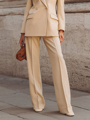 Minimalist Double-breasted Waisted Blazer & Front Seam Straight Pants Set